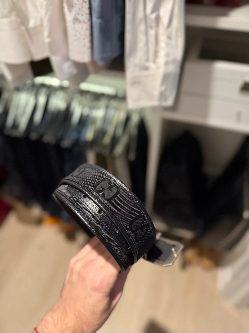 Gucci Men’s Off The Grid Collection Black Leather And Canvas Belt Gg Monogram